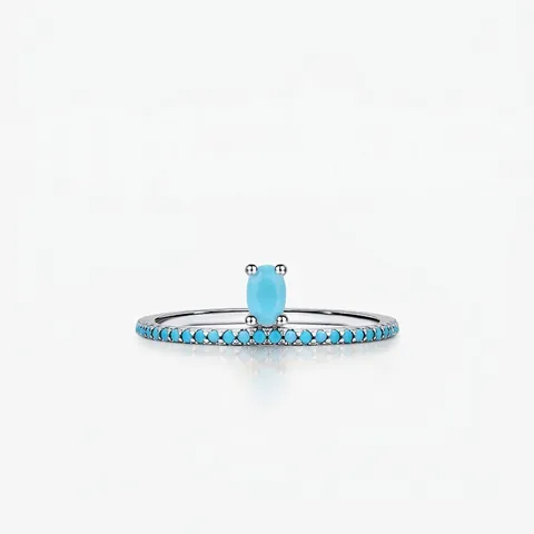 Anello in Argento Sterling 925 con Turchese Ovale per Donna Nicchia Minimalista Pavé Turchese Anello Geometrico Gioielli Moda