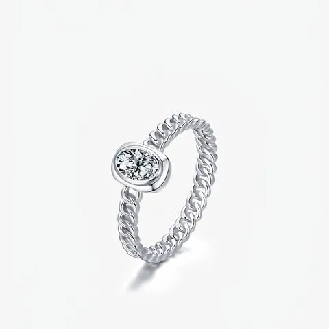 Fashion 925 Sterling Silver Oval Zirconia Ring Niche Design Simple Chain Link Finger Ring For Women Elegant Jewelry Gift