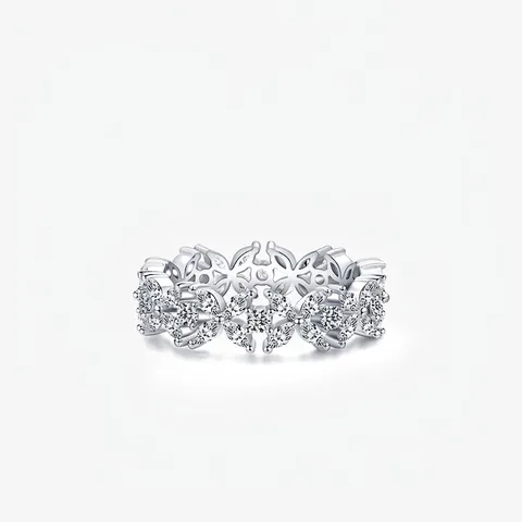 Anillo de Plata de Ley 925 con Forma de Flor para Mujer Micro Pavé Diamante de Imitación Elegante Joyería de Moda Regalo