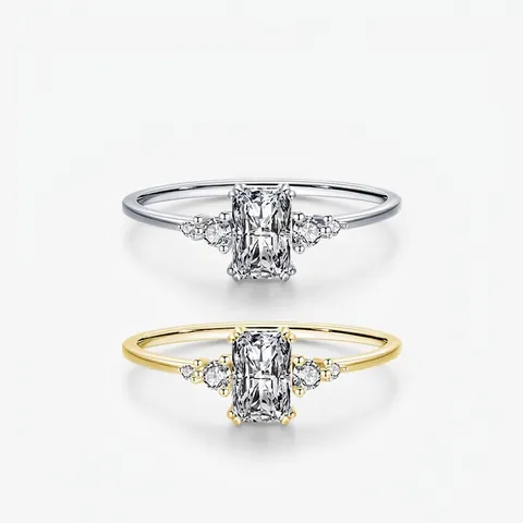Anello in Argento Sterling 925 con Zirconia Taglio Smeraldo Elegante Rettangolare con Strass Intarsiati Anello per Matrimonio e Fidanzamento da Donna