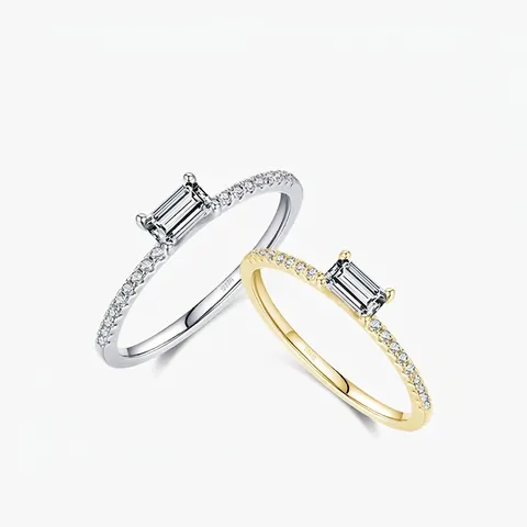 Anello in Argento Sterling 925 Taglio Smeraldo Zirconia per Donna Elegante Micro Pave Minimalista Gioielli di Moda Regalo