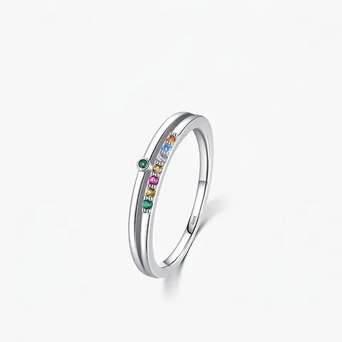 S925 Sterling Silver Rainbow Zirconia Ring For Women Minimalist Double Layer Colorful Gemstone Fashion Jewelry Gift Ring