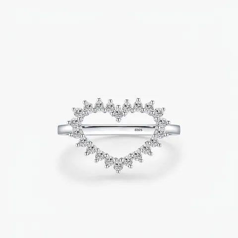 S925 Sterlingsilber Herz Zirkonia Ring Koreanischer Stil Minimalistisch Hohl Süße Mode Schmuck Offener Fingerring Für Damen