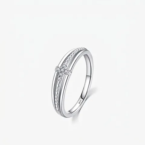 Anello Croce in Argento Sterling 925 per Donna Squisito Micro Zirconia Doppia Fila Gioielli Religiosi di Tendenza Regalo
