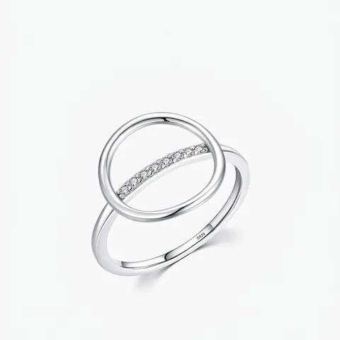 Anello Circolare Geometrico in Argento Sterling 925 Con Zirconia Intarsiata Minimalista Cavo Per Donna Gioielli Quotidiani