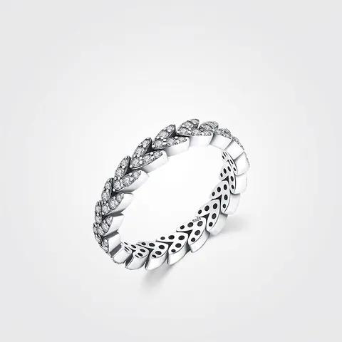 Anello Foglia in Argento Sterling S925 per Donna Pavé di Strass Spiga di Grano Anello da Dito Gioielli Minimalisti alla Moda