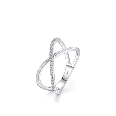 925 Sterling Silver Cross Geometric Ring For Women Micro Pave Zirconia Niche Design Minimalist Fashion Finger Jewelry Gift