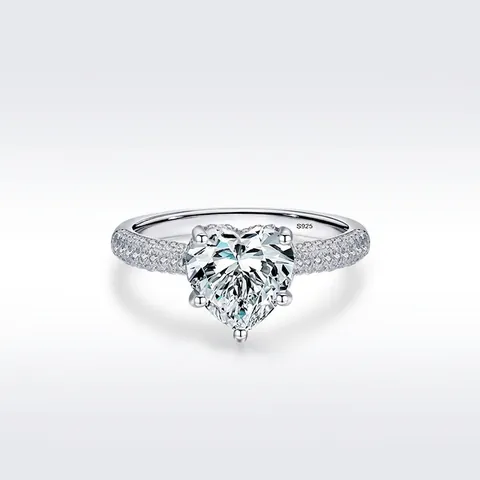 Anello in Argento Sterling S925 a Forma di Cuore con Zirconia per Donna Elegante Dolce Zirconia Cubica Fidanzamento Gioielli