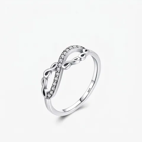 Anello in Argento Sterling 925 Design Infinito Micro Strass Minimalista Elegante Regolabile Gioielli di Moda Anello per Donna Regalo