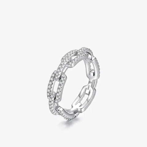 Anello a Maglia di Catena in Argento Sterling 925 Con Zirconia Micro Pavé per Donna Anello Creativo Personalizzato Gioielli