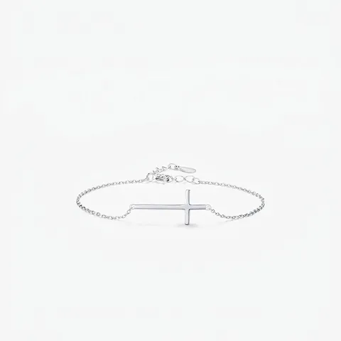 Minimalist 925 Sterling Silver Cross Bracelet For Women Thin Chain Adjustable Horizontal Cross Pendant Fashion Jewelry