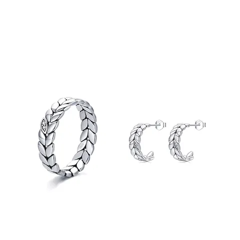 Vintage 925 Sterling Silver Leaf Ring For Women Wheat Ear Rhinestone Micro-Inlaid Fashion Niche Jewelry Hoop Earrings