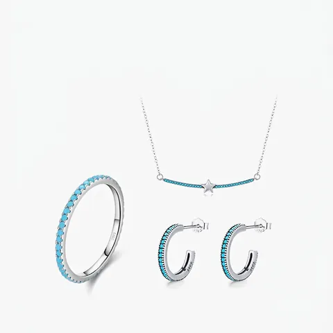 925 Sterlingsilber Türkis Stern Halskette Ring Ohrstecker Kollektion Für Damen Minimalist Mode Schmuck Zubehör