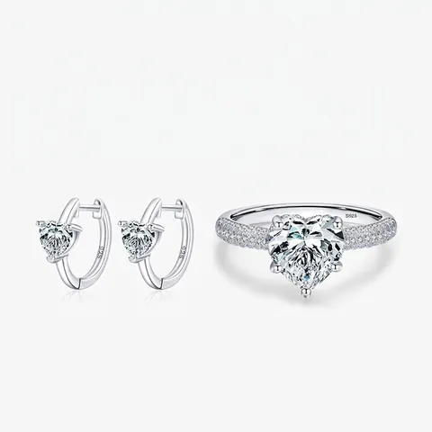 925 Sterling Silver Heart Zirconia Jewelry For Women Minimalist Heart Ring Hoop Earrings Korean Sweet Fashion Accessories