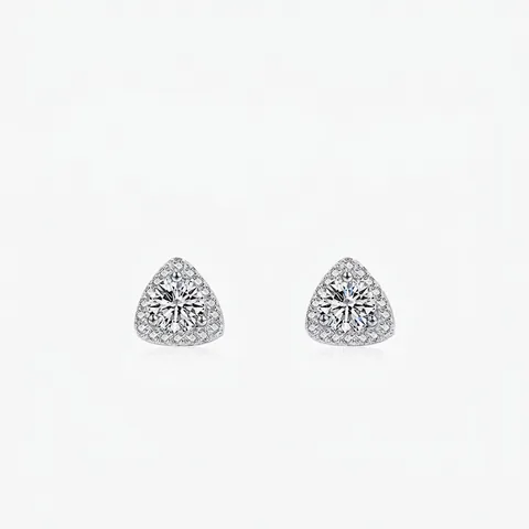 Orecchini a Bottone Triangolari in Argento Sterling 925 per Donna Gioielli alla Moda con Zirconia Geometrica Intarsiata