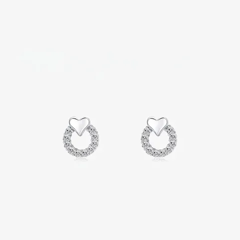 Orecchini a Bottone in Argento Sterling 925 con Cerchio a Cuore Micro Pave Zirconia per Donna Gioielli Eleganti di Nicchia