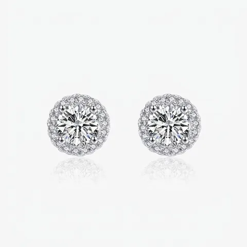 Pendientes de Botón Halo de Plata de Ley 925 con Circonia para Mujer Minimalista Redondo Incrustado Circonia Pendientes Joyería Moda Regalo