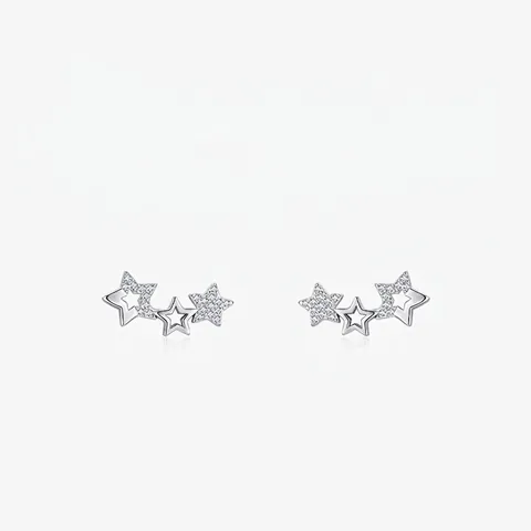 Minimalistische 925 Sterling Zilveren Ster Oorbellen voor Dames Drievoudige Vijfpuntige Ster Oorknopjes met Zirconia Sieraden Cadeau