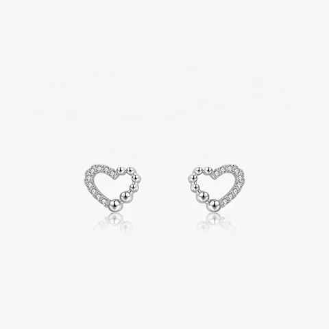 925 Sterlingsilber Asymmetrische Herzohrstecker Mit Zirkonia-Einlage Mikro-Pave Polierte Perlen Minimalistischer Modeschmuck