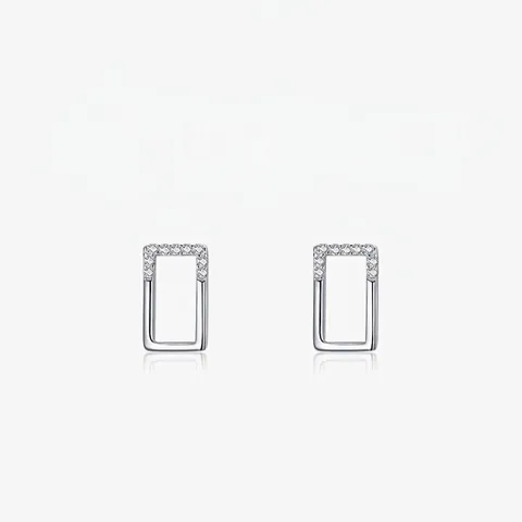 Orecchini a Bottone Rettangolari Geometrici in Argento Sterling 925 Con Zirconia Micro Intarsiata Per Gioielli Moda Donna Minimalista