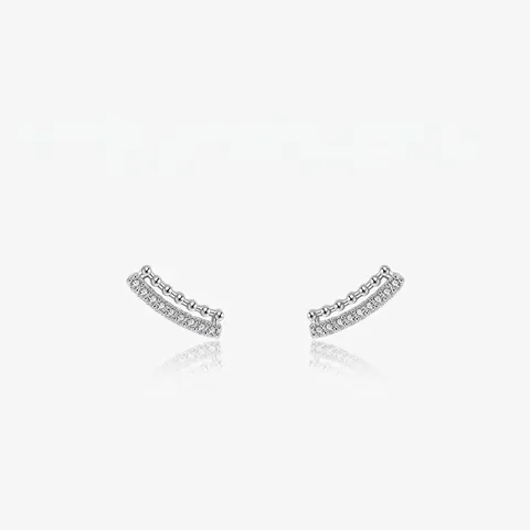 925 Sterling Silver Double Row Arc Stud Earrings With Micro Pave Zirconia Geometric Fashion Jewelry For Women