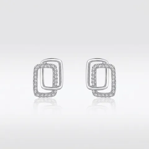 Minimalistische 925 Sterlingsilber Verflochtene Geometrische Ohrstecker Mit Zirkonia Doppellagige Rechteckige Schmuck Für Damen