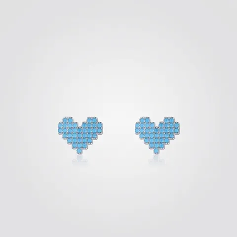 925 Sterling Silver Pixel Art Heart Stud Earrings Light Blue Zirconia Inlaid Sweet Fashion Jewelry Ear Accessories For Women