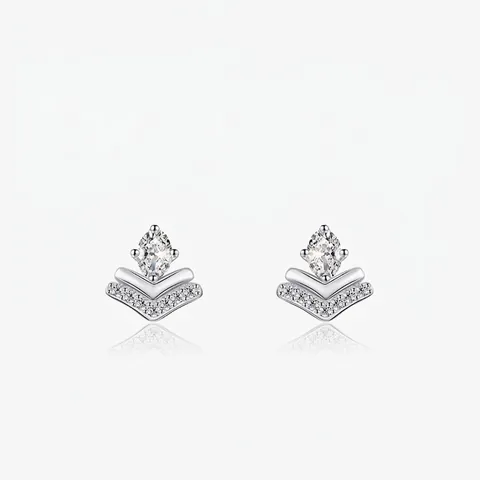 Pendientes de Botón Geométricos en Forma de V de Plata de Ley 925 Para Mujer Fina Circonia Marquise Incrustada Joyería
