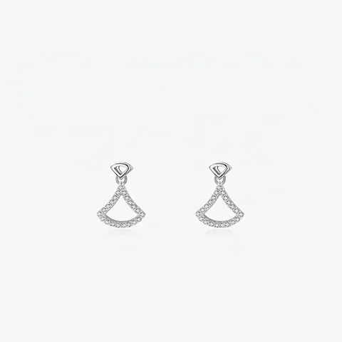 Orecchini a Bottone a Forma di Ventaglio in Argento Sterling 925 Con Zirconia Per Donna Elegante Gioielli Minimalisti