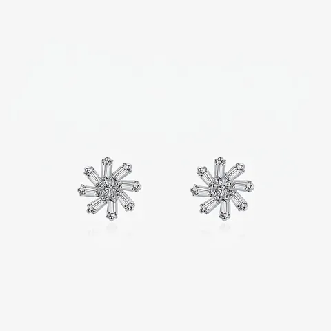 925 Sterling Silver Flower Stud Earrings For Women Zirconia Inlaid Minimalist Floral Jewelry Japanese Fresh Style Earring Gift