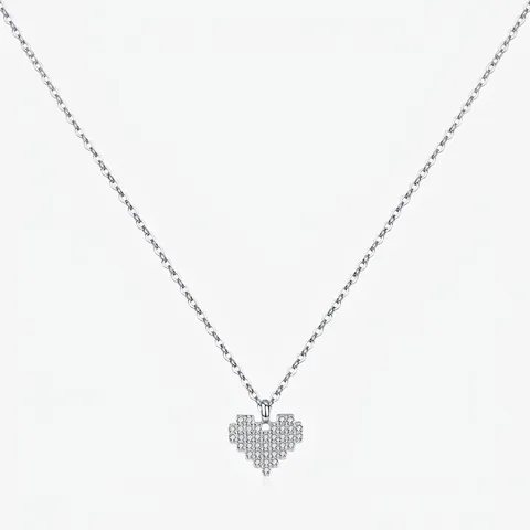 925 Sterlingsilber Pixel Herz Anhänger Halskette Für Damen Zirkonia Eingelegt Süße Schlüsselbeinkette Mode Schmuck Geschenk