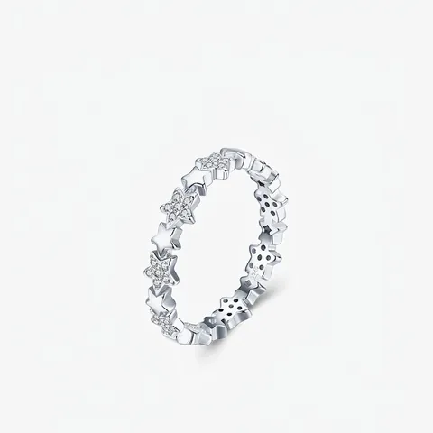 Anello in Argento Sterling 925 con Stelle e Zirconia per Donna Elegante Dolce Lusso Leggero Stile ins Gioielli di Moda Lucidi
