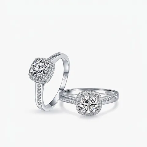 Anello di Fidanzamento Halo in Argento Sterling 925 Per Donna Lussuoso Zirconia Taglio Cuscino Fede Nuziale Gioielli Moda Sposa Anello Anniversario Regalo