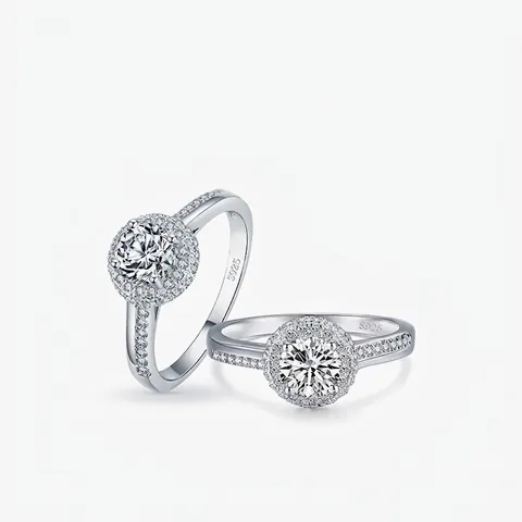Anillo Halo de Plata de Ley 925 de Lujo con Circonia de Corte Redondo Brillante Anello de Compromiso para Mujer Joyería Fina