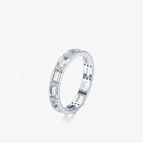 925 Sterling Silver Ring For Women Geometric Hollow Chain Design Zirconia Inlaid Simple Fashion Commute Stackable Finger Ring