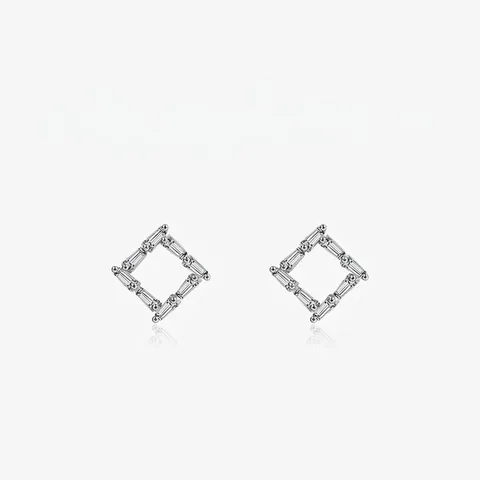 925 Argento Sterling Geometrico Zirconia Orecchini a Bottone Donna Design di Nicchia Minimalista Cavo Rombo Gioielli Argento Orecchini
