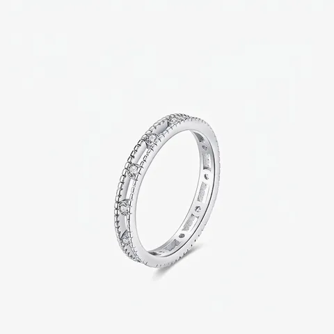 925 Sterling Silver Zirconia Eternity Ring For Women Minimalist Milgrain Edge Hollow Geometric Band Ring Fashion Jewelry Gift
