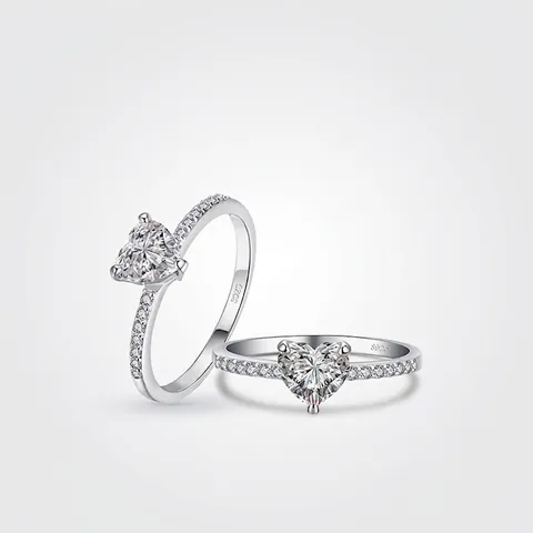 Anello in Argento Sterling 925 con Zirconia a Cuore Elegante Minimalista Fedina per Fidanzamento da Donna Gioielli Regalo