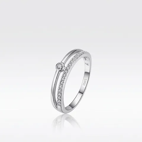 Elegant 925 Sterling Silver Double Layer Pave Zirconia Open Ring For Women Minimalist Geometric Layered Finger Ring Jewelry Gift