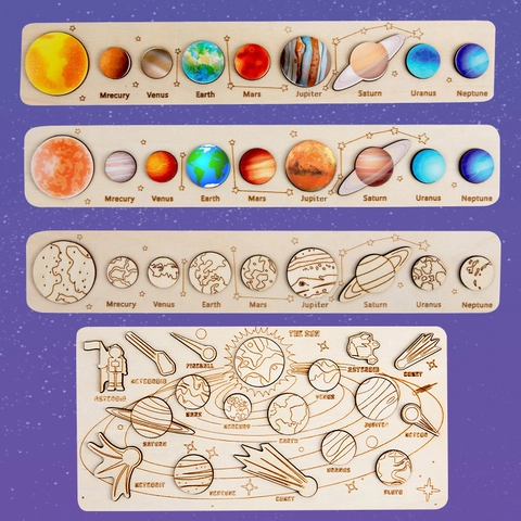 Puzzle Système Solaire en Bois Montessori Jouet Éducatif Planète Enfants Espace Cognitif Apprentissage Tableau Science Cadeau