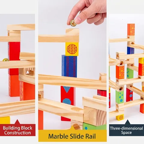 Wooden Marble Run Building Blocks Set Educational Construction STEM Toy For Kids Natural Wood Track Building Bricks Game
