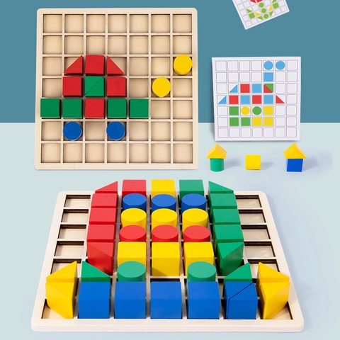 Puzzle di Blocchi in Legno Montessori Forma Geometrica Giocattolo Educativo per Bambini Allenamento del Pensiero Logico Apprendimento