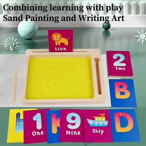 Wooden Montessori Sand Tray Writing Board For Kids Alphabet Numbers Learning Educational Sensory Toy With Pen And Cards