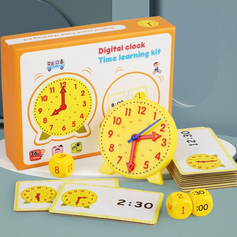 Kids Digital Clock Time Learning Kit Wooden Dice Paper Cards Educational Preschool Teaching Aid Early Development Toy