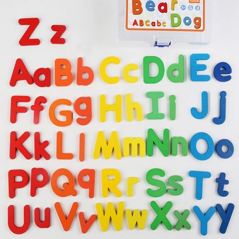 Set di Alfabeto in Legno Colorato Educativo Lettere Maiuscole e Minuscole Con Scatola di Immagazzinaggio Giocattolo per Bambini