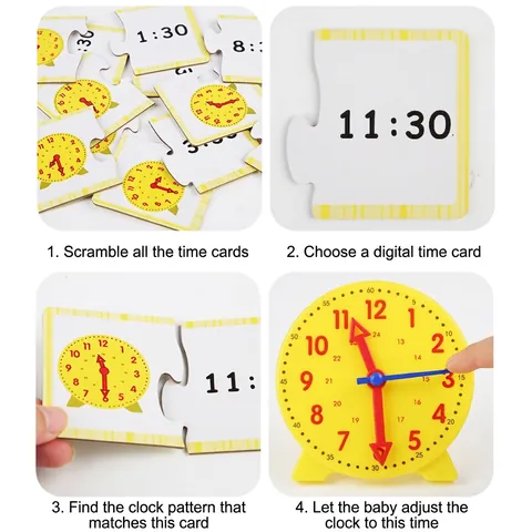 Kids Digital Clock Time Learning Kit Wooden Dice Paper Cards Educational Preschool Teaching Aid Early Development Toy