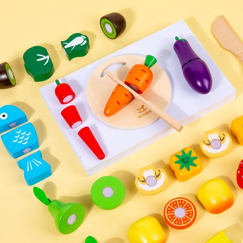 Holz Spielküche Spielzeug Obst Gemüse Schneiden Spielzeug Montessori Pädagogisches Rollenspiel Lebensmittel Zubehör Für Jungen Mädchen Kinder