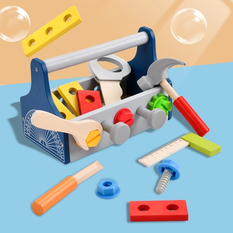 Kids Wooden Simulation Tool Box Toy Set DIY Disassembly Woodwork Hand Tools Educational Role Play Toy For Toddlers Children