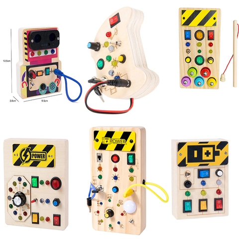 Tavola Sensoriale Montessori in Legno Busy Board Con Interruttori Luce LED Per Bambini Giocattolo Educativo Regalo