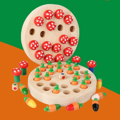 Gioco da Tavolo Scacchi di Memoria Carota in Legno per Bambini Montessori Educativo Apprendimento Precoce Addestramento Logica